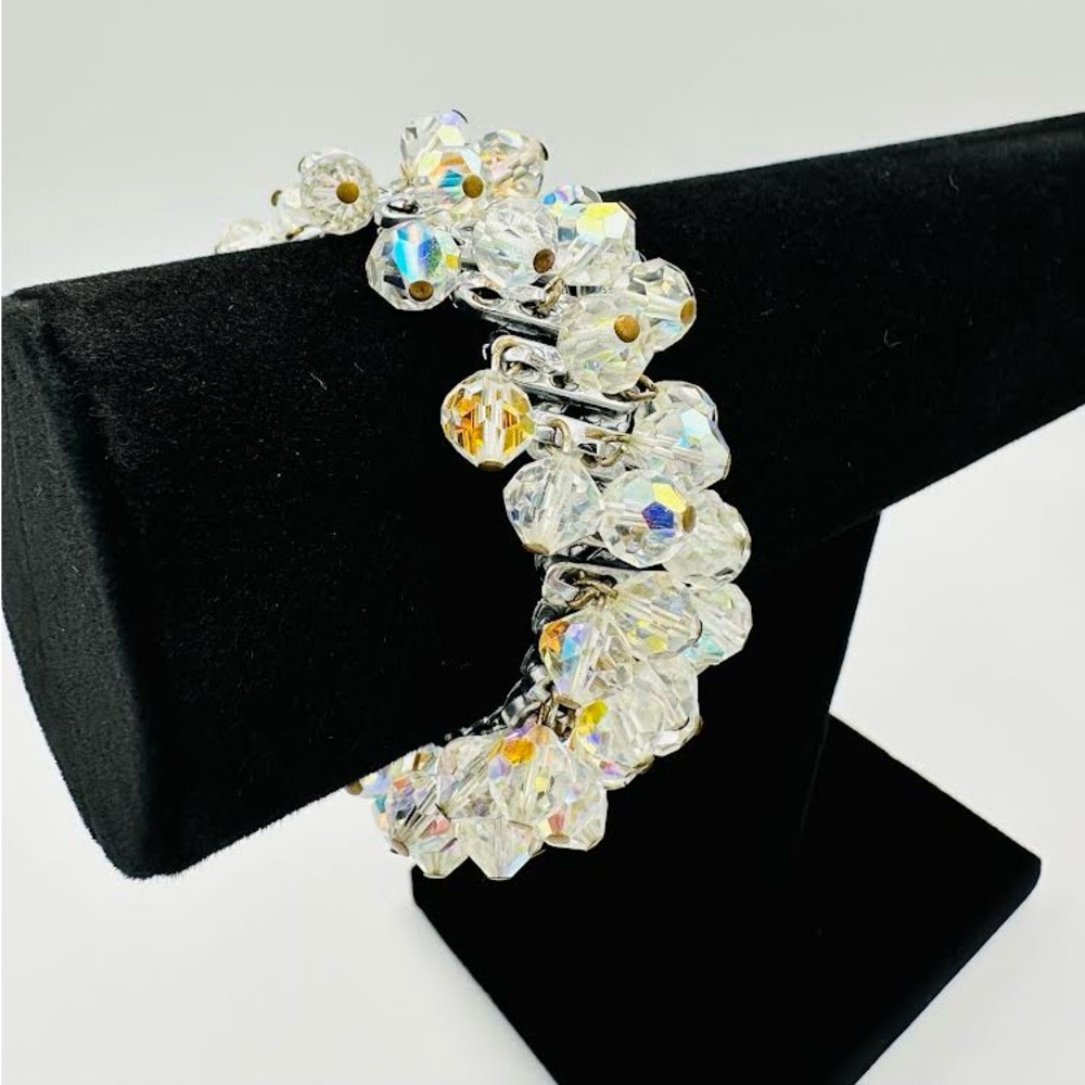 VINTAGE Japan AB Aurora Borealis Crystal accordion stretch bracelet